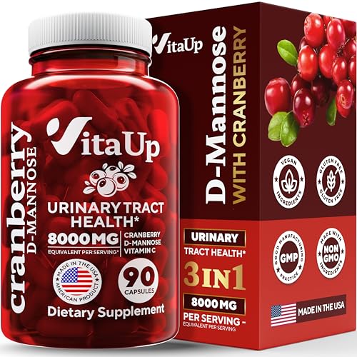 D-mannose 1000mg Capsules with Cranberry and Vitamin C - USA Made D-mannose with Cranberry Pills for Women - Cranberry Supplement for Urinary Tract & Bladder, Immune Support - 90 Count