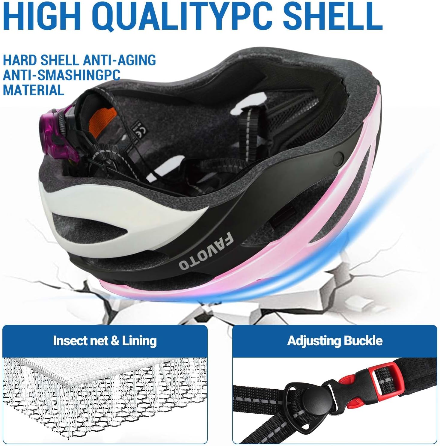 Favoto Bike Helmet with Light - Bicycle Helmet with Removable Magnetic Goggles and USB Rechargeable Taillight Mountain and Road Cycling Helmets for Men and Women