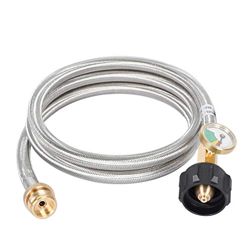 GasSaf 5FT Propane Hose, propane adapter hose with Gauge, 1lb to 20lb propane tank adapter for Weber Q Series Grill, Heater, Blackstone Griddles, Camp Stove
