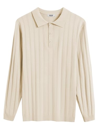 COOFANDY Men's Knit Polo Shirt Casual Long Sleeve Polo Sweater Dress Collar Polo Classic Golf Shirts