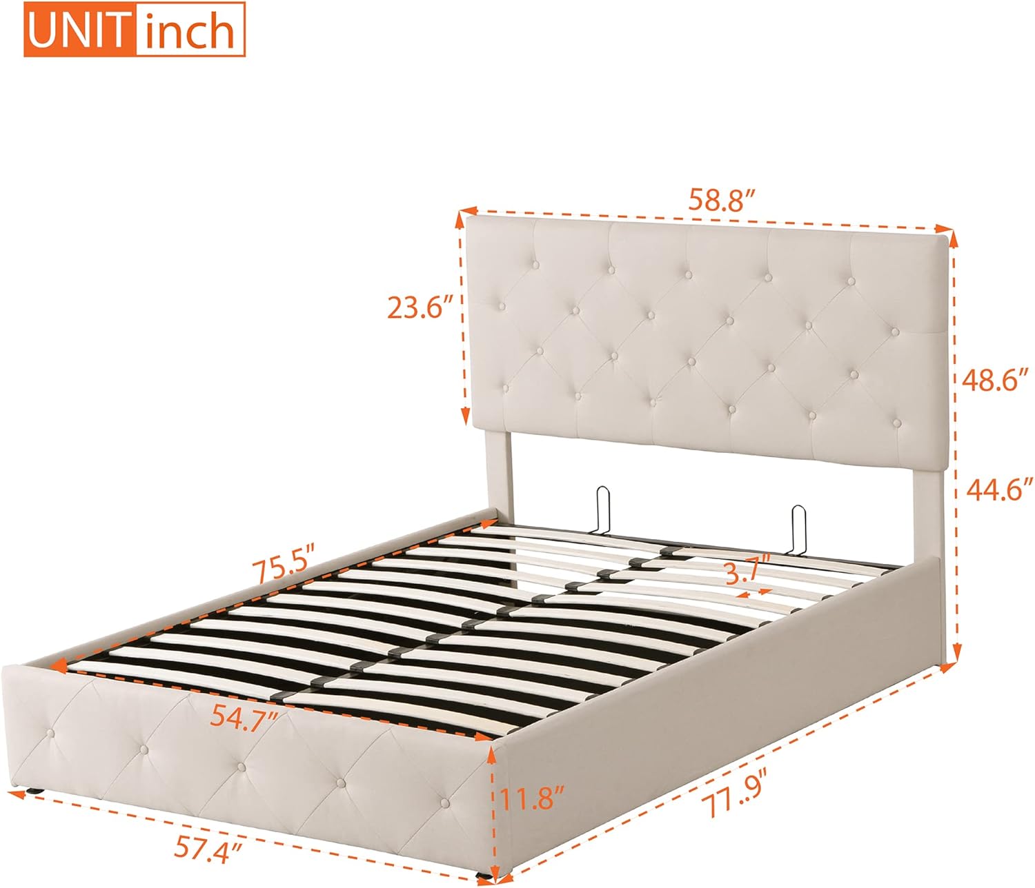 Merax Full Size Upholstered Platform Bed with a Hydraulic Storage System - Beige