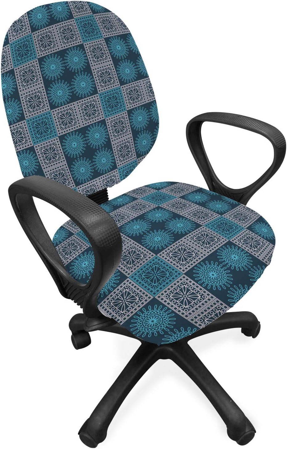 Ambesonne Geometric Office Chair Slipcover, Old Fashioned Lace Style Floral Motifs Victorian Baroque Effects, Protective Stretch Decorative Fabric Cover, Petrol Blue Pale Blue