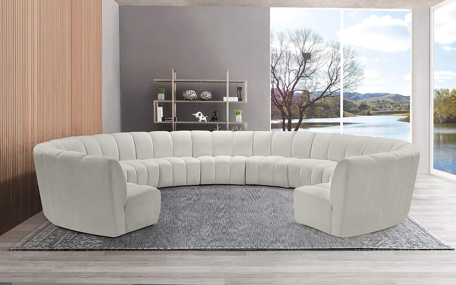 Meridian Furniture Infinity Collection Modern | Contemporary Modular Sectional with Luxurious Deep Channel Tufting, 11 Piece, Cream