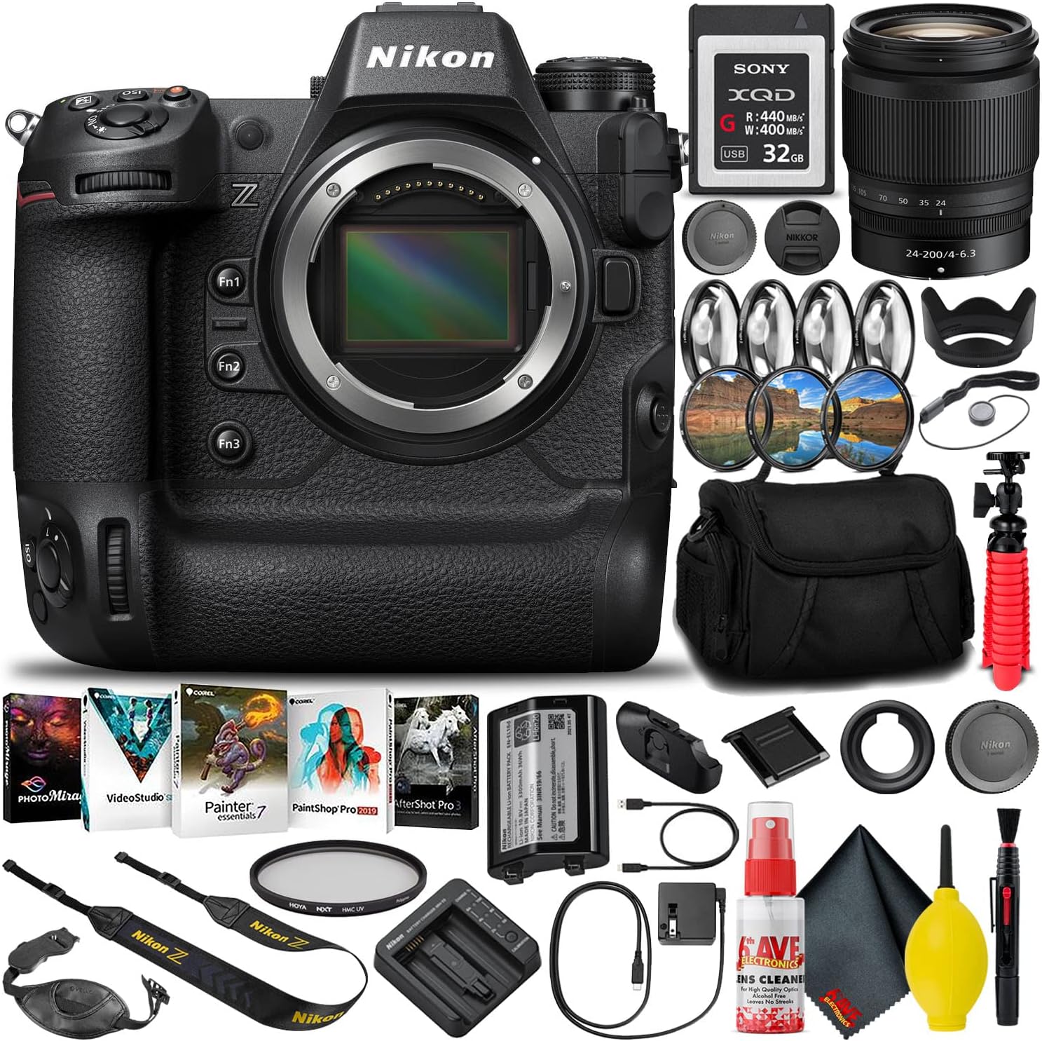 Nikon Z9 FX-Format Mirrorless Camera Body (1669) + 24-200mm f/4-6.3 VR Lens + 32GB XQD Memory Card + Editing Software + Camera Bag + Pro Filter Kit + 12