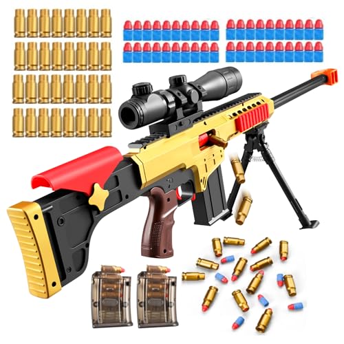 Soft Bullet Toy gun Sniper Rifle with Scope Realistic Barrel Look Real shotgun Shell ejecting Foam Blaster Gun Dart Pellet Shooting Game for Boys Teen Adult Gifts Age 8 10 12 Year Old (Black)