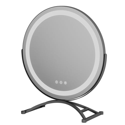 Dressing Fill-in Light Makeup Mirror, Desktop LED Smart Makeup Mirror New Rotating Large Round Mirror with Light for Makeup Desk, Bedroom, Dressing Room, 40cm,Gold