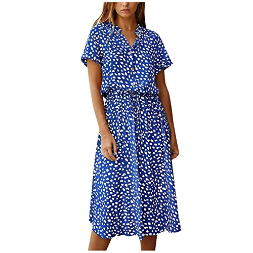Women's Spring Dresses Summer Casual Loose Floral Print Dress 2024 V-Neck Short Sleeve Boho Maxi Dresses, S-3XL