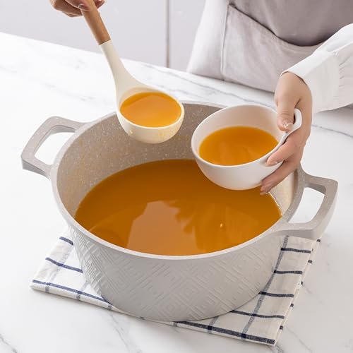 Country Kitchen Nonstick Induction Cookware Sets - 11 Piece Cast Aluminum Pots and Pans with BAKELITE Handles And Glass Lids (Cream)