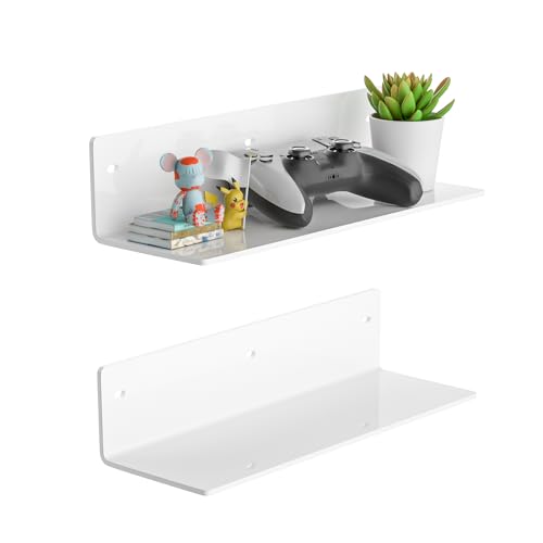 8 Inch Clear Shelf for Wall, Acrylic Small Floating Shelf, Home Wall Shelf Organizer for Room Storage, Room Décor, Space Saving, 4'' Depth, 2 Pack