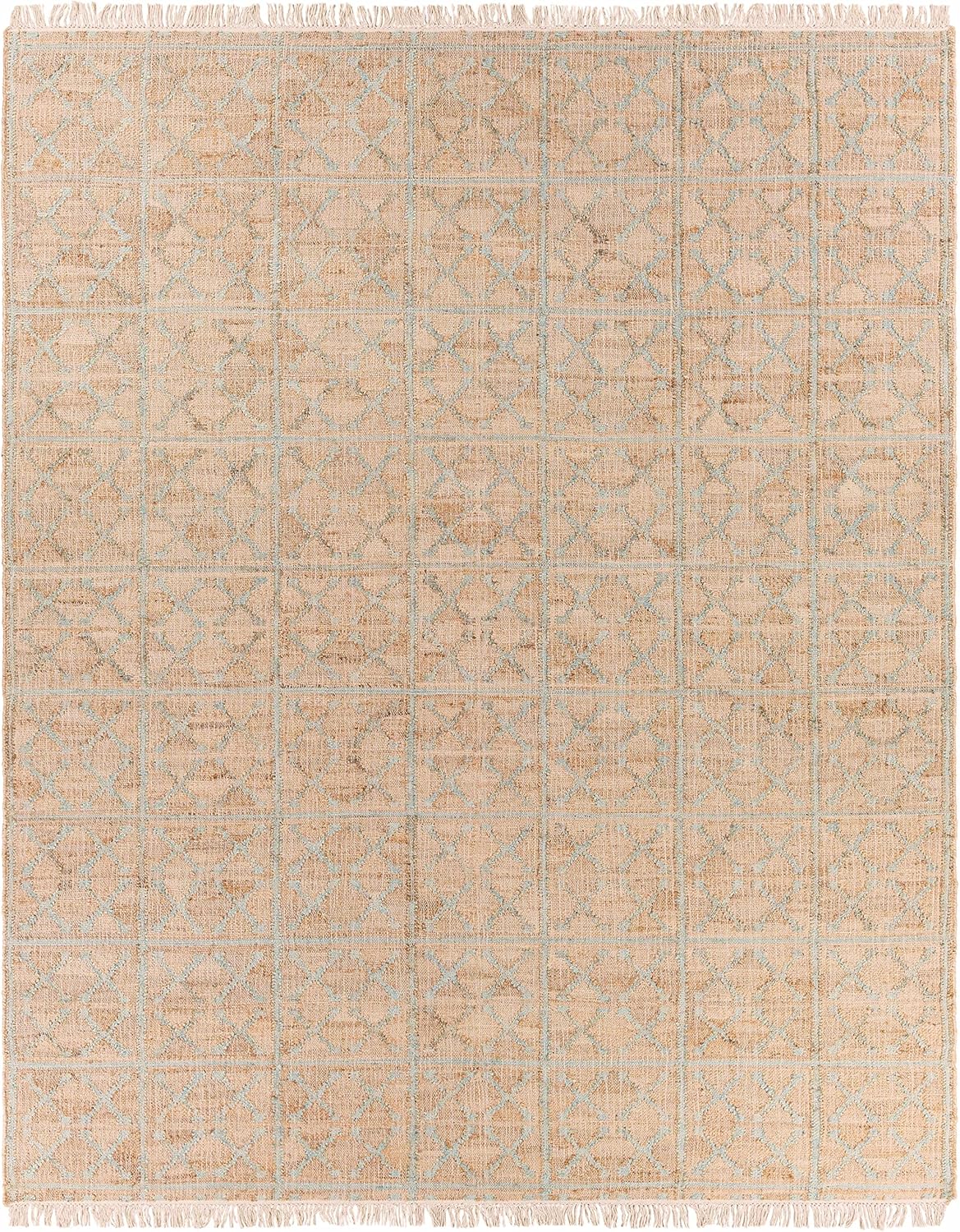 Hauteloom Rice Dusty Sage Jute Living Room, Bedroom Area Rug - Natural Fiber - Beige, Green - 5' x 7'6