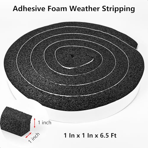 Weather Stripping Door Seal Strip, 1 in x 1 in, AC Insulation Tape, Strong Adhesive, High Reslilience, Weatherproof, Reduce Noise, Gap Filler, Foam Insulation Tape for Doors and Windows