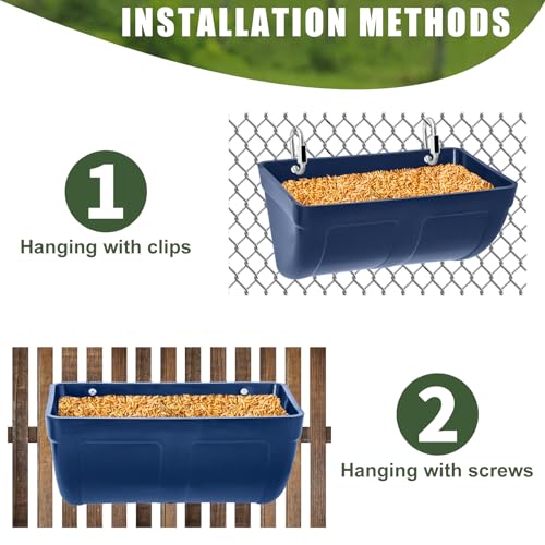 Chicken Feeder Trough – No Waste Hanging Poultry Fence Waterer Accessories - Feed & Water Feeding Container Bucket for Coop Hens Goat Duck Goose Deer Sheep Piglets Livestock Supplies (3PCS)
