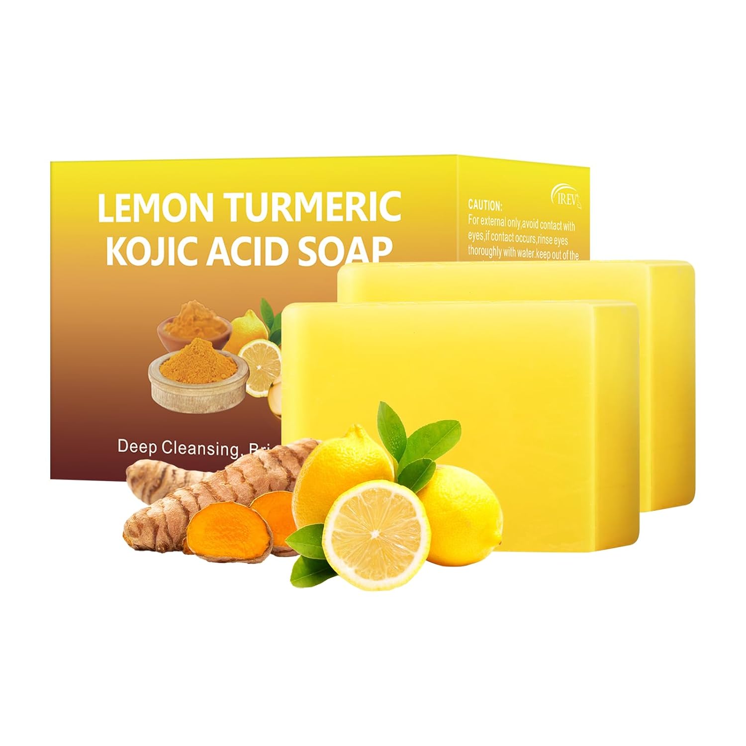 Lemon Turmeric Kojic Acid Soap, Kojic Acid Soap for Brightening, 7OZ/200g Turmeric Soap Bars for Dark Spots, Kojic Acid Dark Spot Remover Soap Turmeric Face Wash Body Wash Hand Bath Soap Face Cleanser