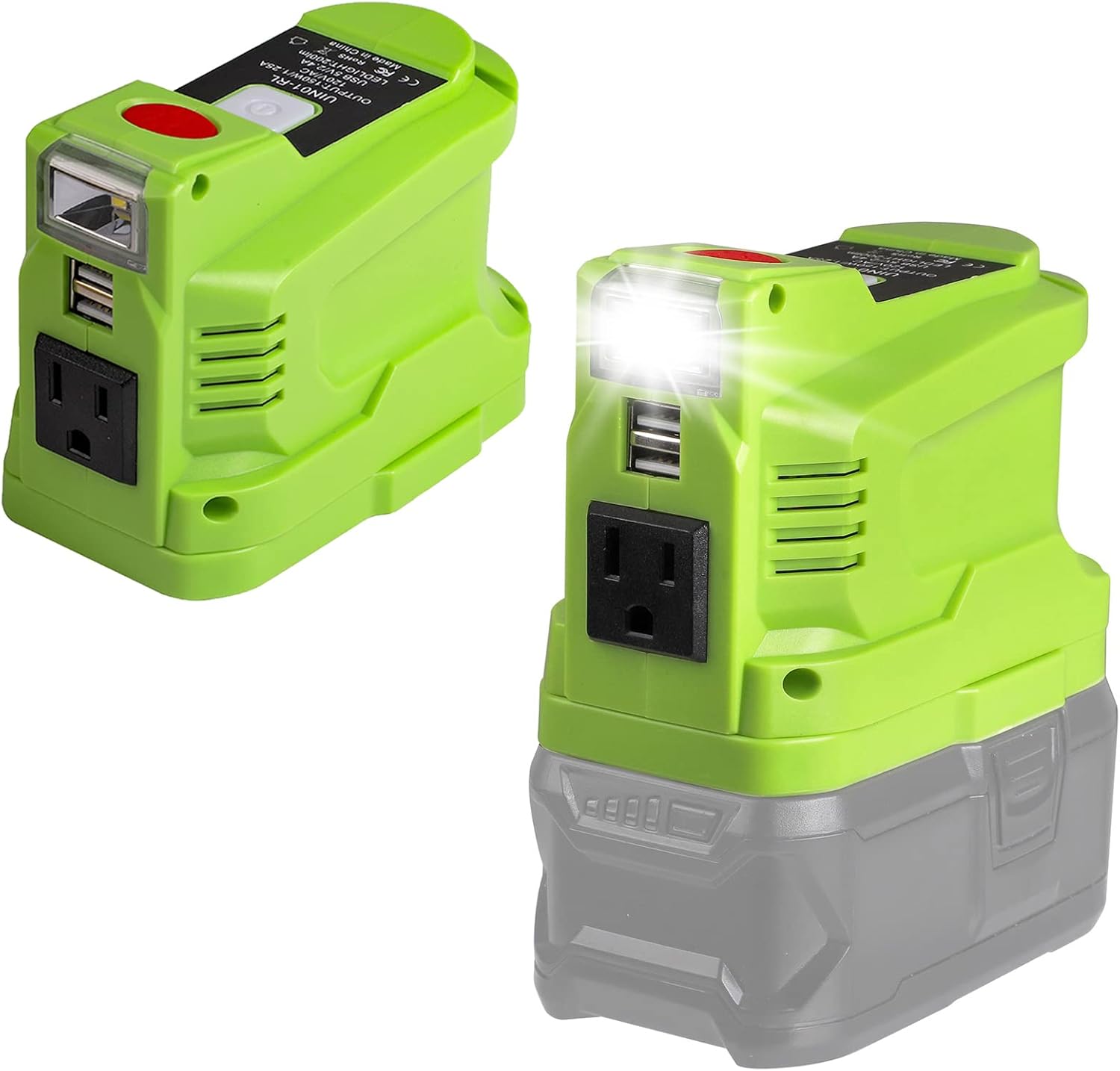 150W Power Supply Inverter for Ryobi 18V, TEPULAS DC 18V to AC 120V Power Inverter Generator, Power Source USB Phone Charger Adapter for Ryobi w/AC Outlet & LED Light (No Battery)