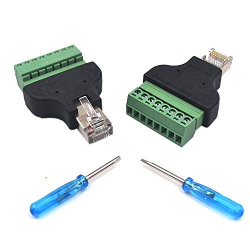 2-pack Network RJ45 Ethernet 8P8C Male to AV 8 Pin Screw Terminal Adapter Converter Block Plug (RJ45 Male)
