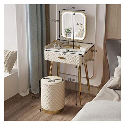Luxury Dressing Vanity Table w/Stool for Bedroom, Light Luxury Dressing Table Bedroom Small Apartment Mini Multi-function Storage Cabinet Nordic Style(Beige,40cm)