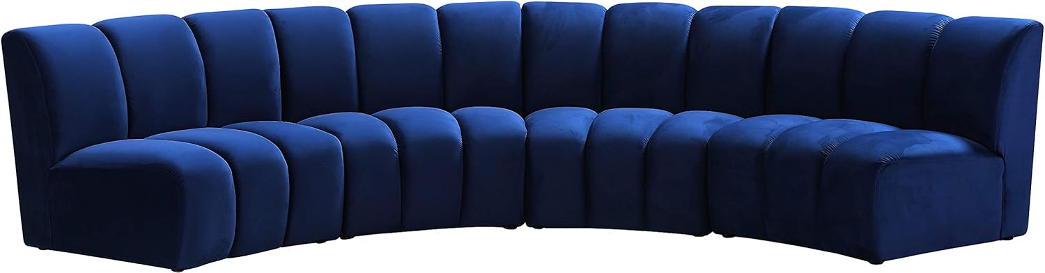 Meridian Furniture Infinity Collection Modern | Contemporary Modular Sectional with Luxurious Deep Channel Tufting, 4 Piece, Navy