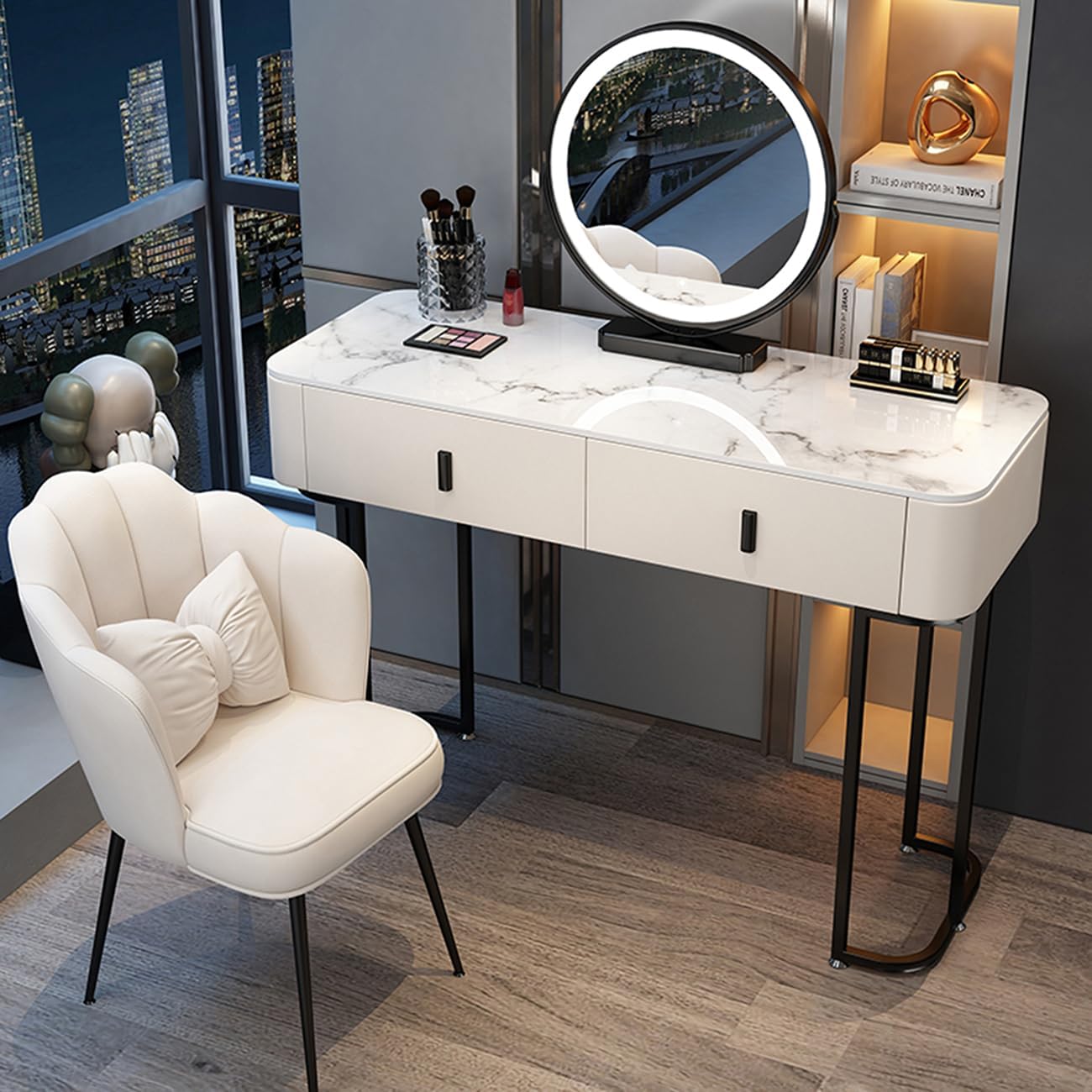Luxury Vanity Table with Drawers - Bedroom Vanity Desk Set with Chair & LED Smart Makeup Mirror, New Makeup Experience Dressing Table for Her
