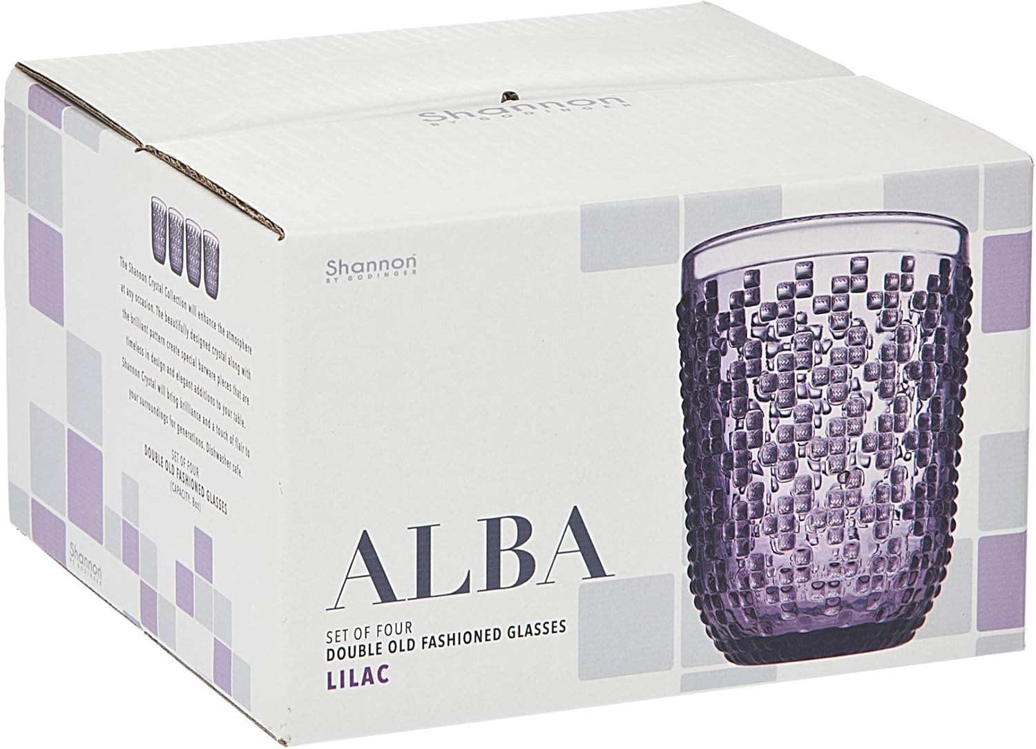 Double Old Fashioned Glasses Beverage Glass Cup Alba by Godinger – Amethyst – Set of 4