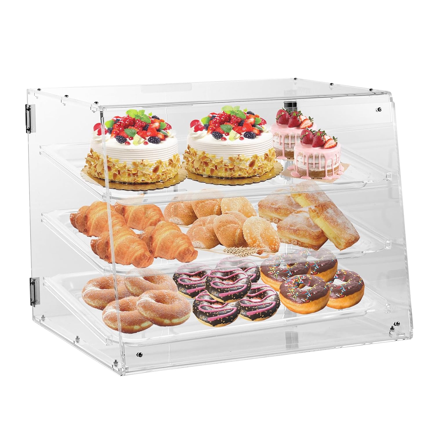VEVOR Pastry Display Case, 3-Tier Commercial Countertop Bakery Display Case, Acrylic Display Box with Rear Door Access & Removable Shelves, Keep Fresh for Donut Bagels Cake Cookie, 20.7