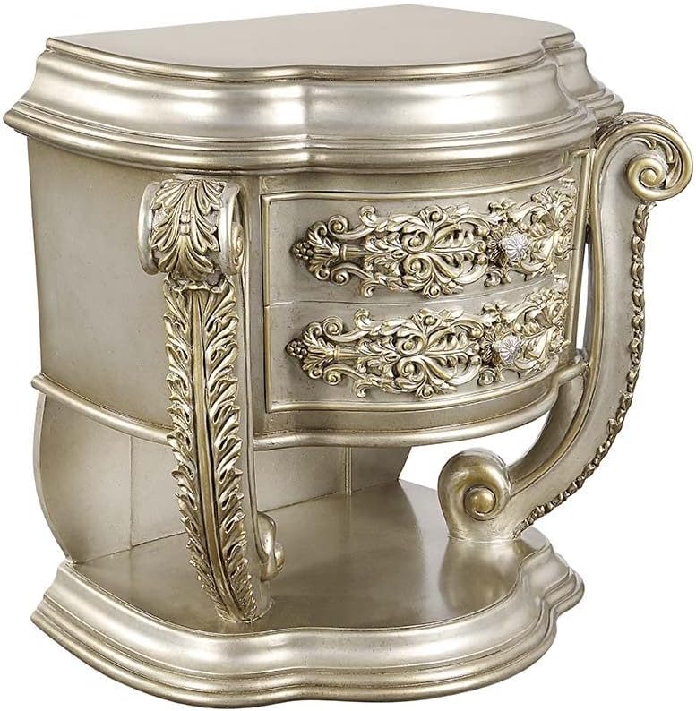 Acme Furniture Wood Nightstand with 2 Drawers, Champagne and Gold