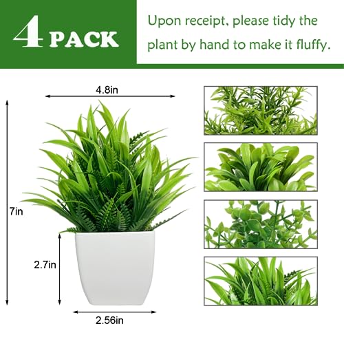 4 Packs Small Fake Plants Mini Artificial Faux White Potted Plants for Home Decor Indoor Bathroom Living Room Table Desk Farmhouse