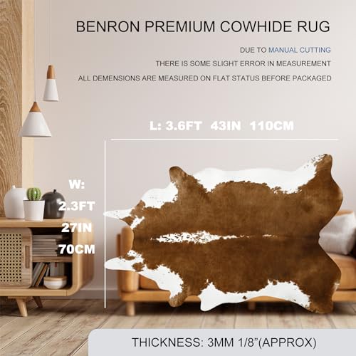 BENRON Premium Cowhide Rug Black Animal Rug Stylish Cow Rug 4.6x5.2ft Faux Cow Hide Rug Cow Print Rugs for Living Room Bedroom Man Cave Western Decor Leather Carpets