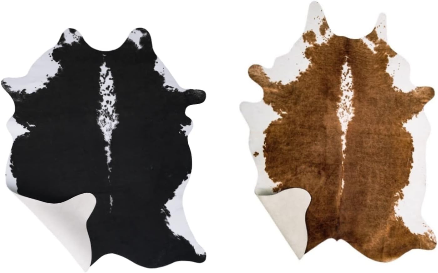 AROGAN Premium Faux Cowhide Rug 4.6 x 5.2 Feet(2 Pack), Durable and Large Size Cow Print Rugs, Suitable for Bedroom Living Room Western Decor, Black Cow Rug and White Cowhide, 2 Item Bundle