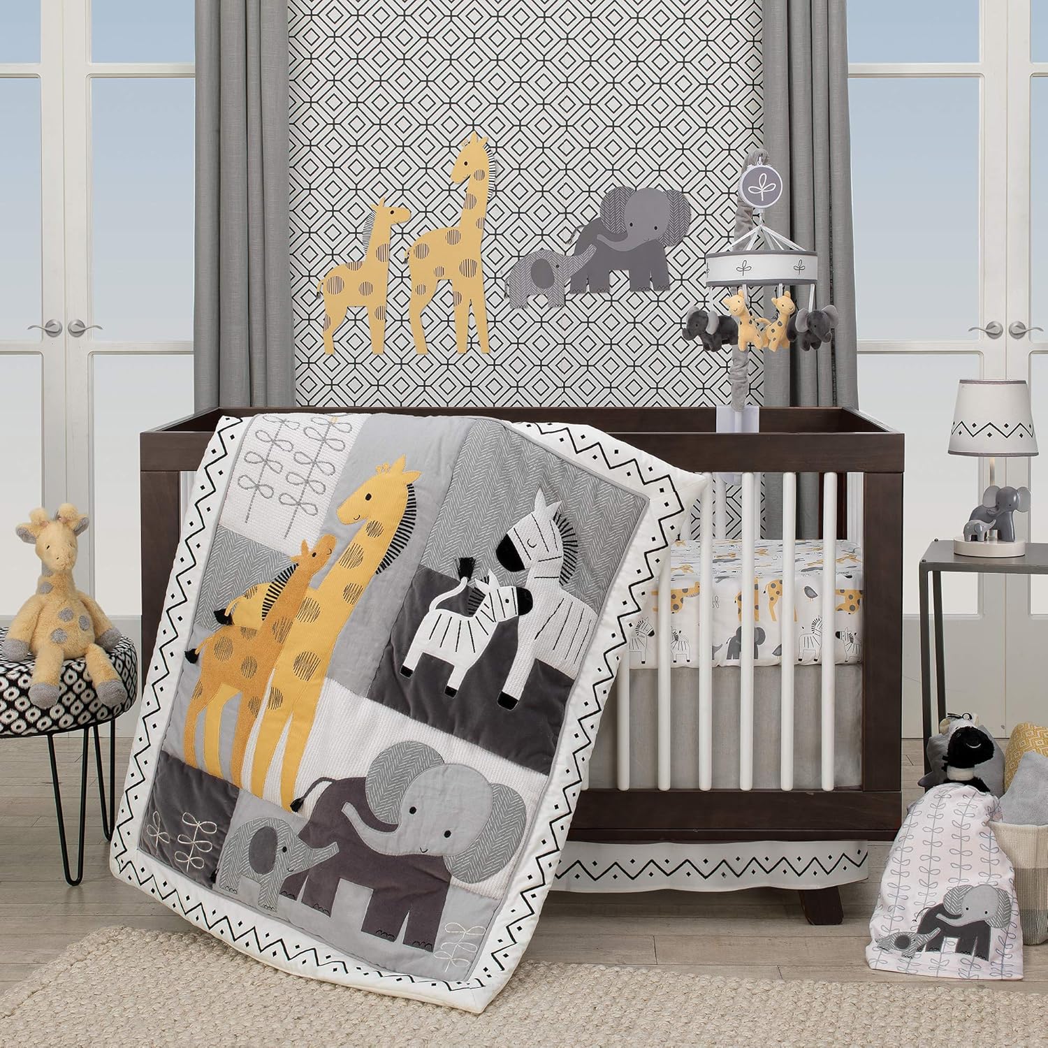 Lambs & Ivy Me & Mama White/Gray Elephant Nursery Lamp with Shade & Bulb