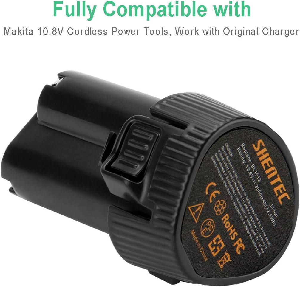 Shentec 2 Pack 10.8V 3000mAh Battery Compatible with Makita BL1013 Makita BL1014 194550-6 194551-4 195332-9, Li-ion 10.8V Battery
