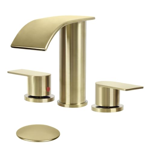 3 Holes Waterfall Bathroom Faucet, 8 Inch Widespread Bathroom Sink Faucet, Two Handles Lavatory Vanity Sink Faucets with Pop-up Drain (Brushed Nickel)