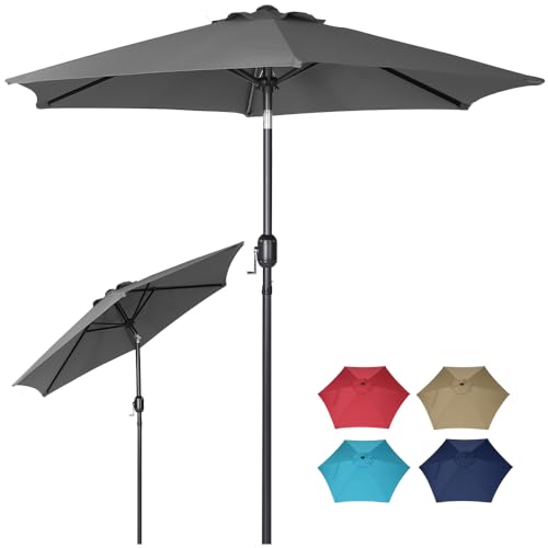 Panana 7.5FT Outdoor Patio Umbrella Table Umbrella Steel Polyester Market Umbrella Yard Umbrella with 6 Sturdy Ribs, Push Button Tilt and Crank for Deck, Garden, Backyard, Pool