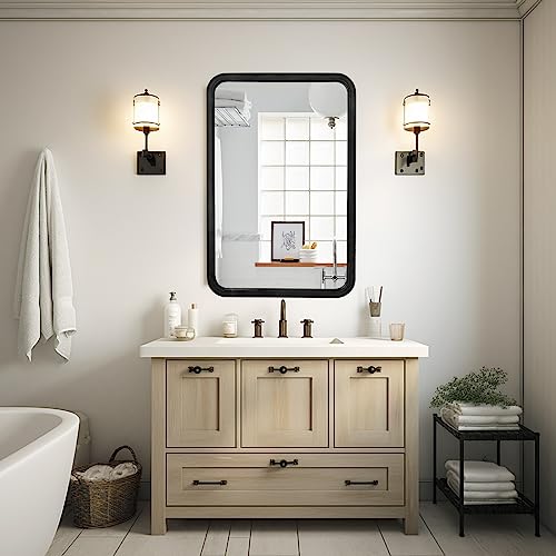 WallBeyond Wood Bathroom Mirror for Wall 24x36 Inch Wooden Frame Rectangle Mirror for Farmhouse Bathroom Vanity Wall Mounted Decorative Mirror (Horizontal/Vertical Black)