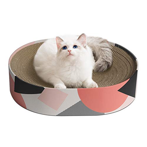 ComSaf Cat Scratcher Cardboard, Oval Corrugated Scratch Pad, Cat Scratching Lounge Bed, Durable Recycle Board for Furniture Protection, Cat Scratcher Bowl, Cat Kitty Training Toy