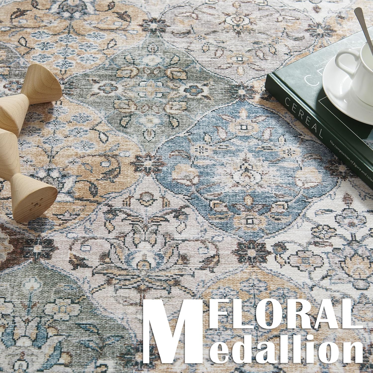 jinchan Moroccan Area Rug 8x10 Washable Rug Floral Medallion Accent Rug MoroccanTrellis Floor Cover Non Slip Kitchen Rug Vintage Retro Carpet Soft Thin Rug for Living Room Bedroom Dining Room Beige