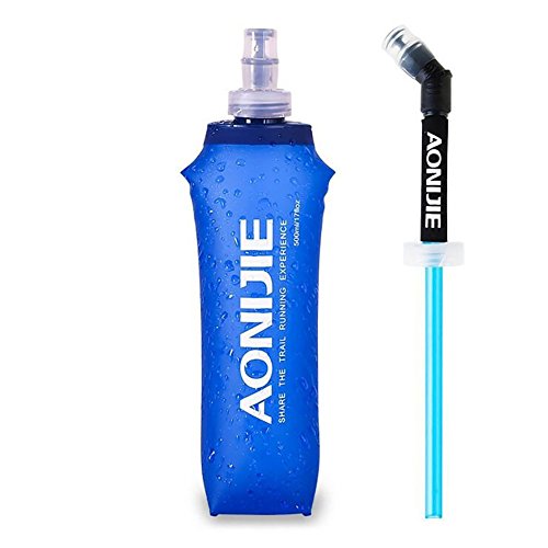 AONIJIE 2Pack of Soft Soft Folding Hydration Bottle Water Collapsible Flask BPA-Free Bottles (500ml without straws)