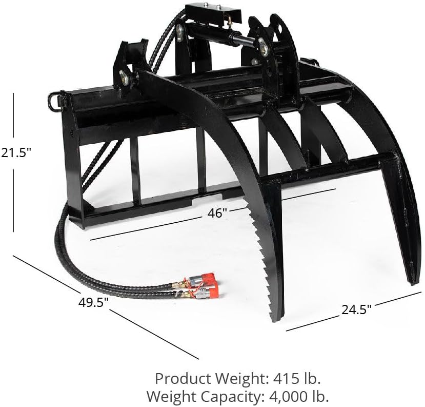 Titan Attachments Hydraulic Skid Steer Pallet Fork Grapple Attachment V2, 1/2in Thick Steel Frame, Quick Tach Mounting System