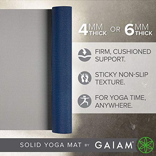 Gaiam Solid Color Yoga Mat, Non Slip Exercise & Fitness Mat for All Types of Yoga, Pilates & Floor Exercises