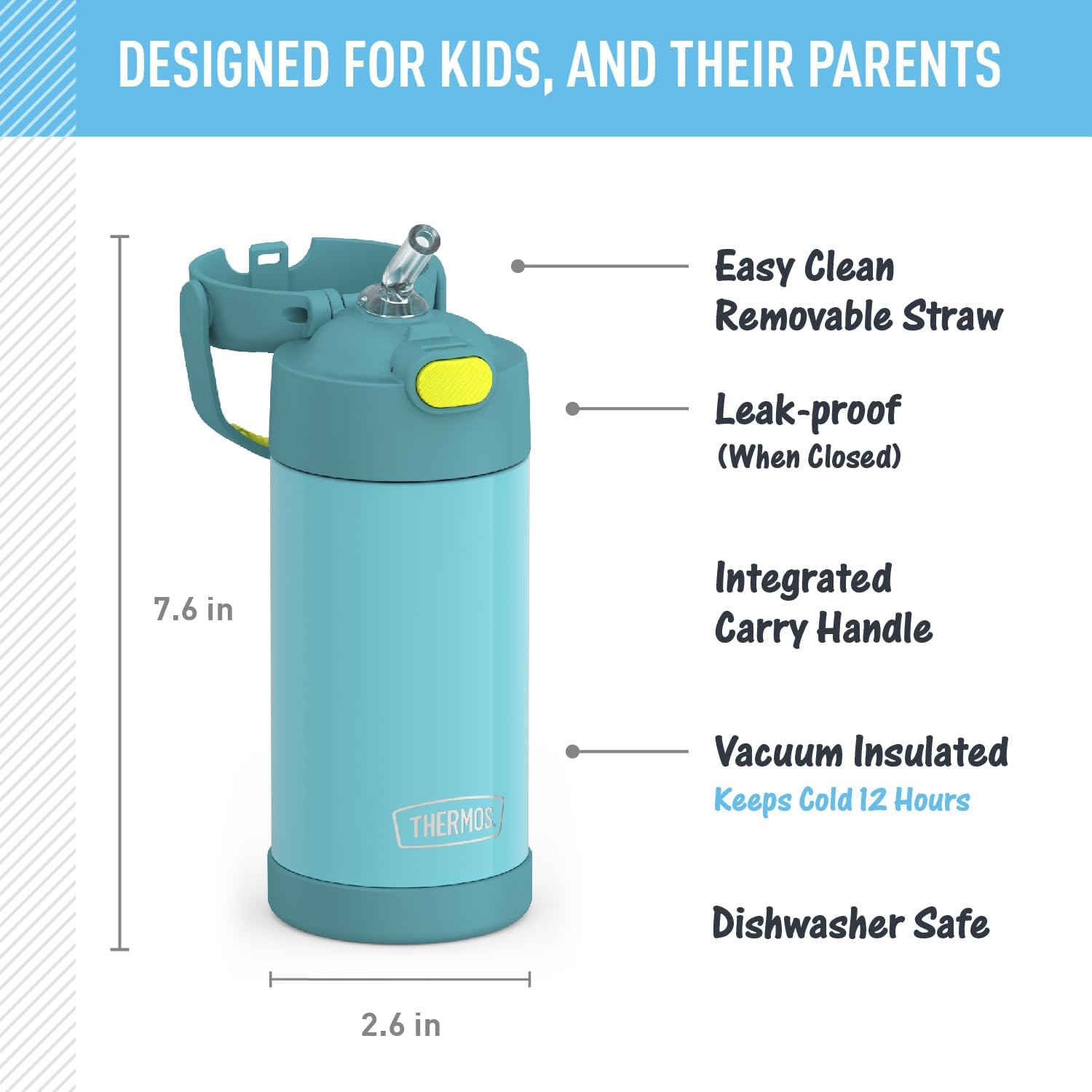 THERMOS FUNTAINER 12 Ounce Kids Insulated Water Bottles with Straw, Blue/Green and Purple/Pink