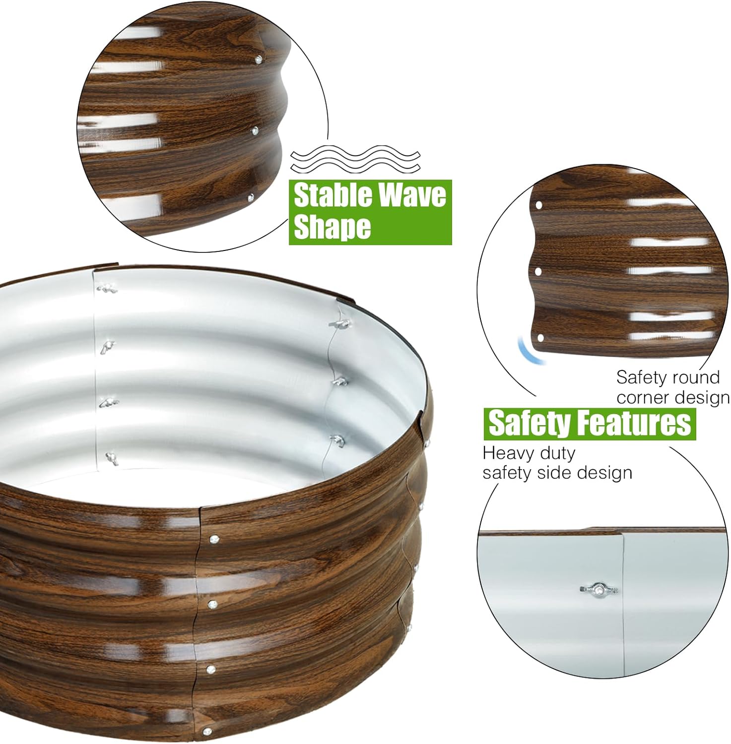 SnugNiture 2 Pcs 4x2x1ft Oval Metal Garden Bed. 3 Pcs 2x2x1ft Round Galvanized Raised Garden Bed