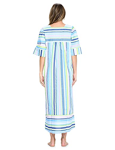 Casual Nights Women's Zip Front Woven House Dress | 3/4 Sleeves Housecoat Long Duster Lounger