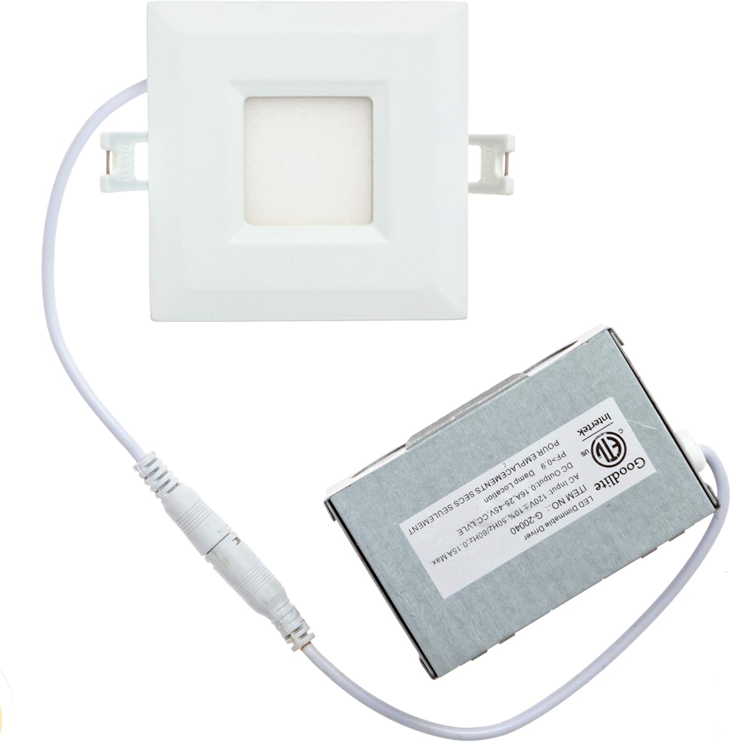 Goodlite 3 Inch Ultra Thin Square Slim Wafer Fixture, 400 Lumens 50 Watt Equal, Dimmable, Super White 5000k,