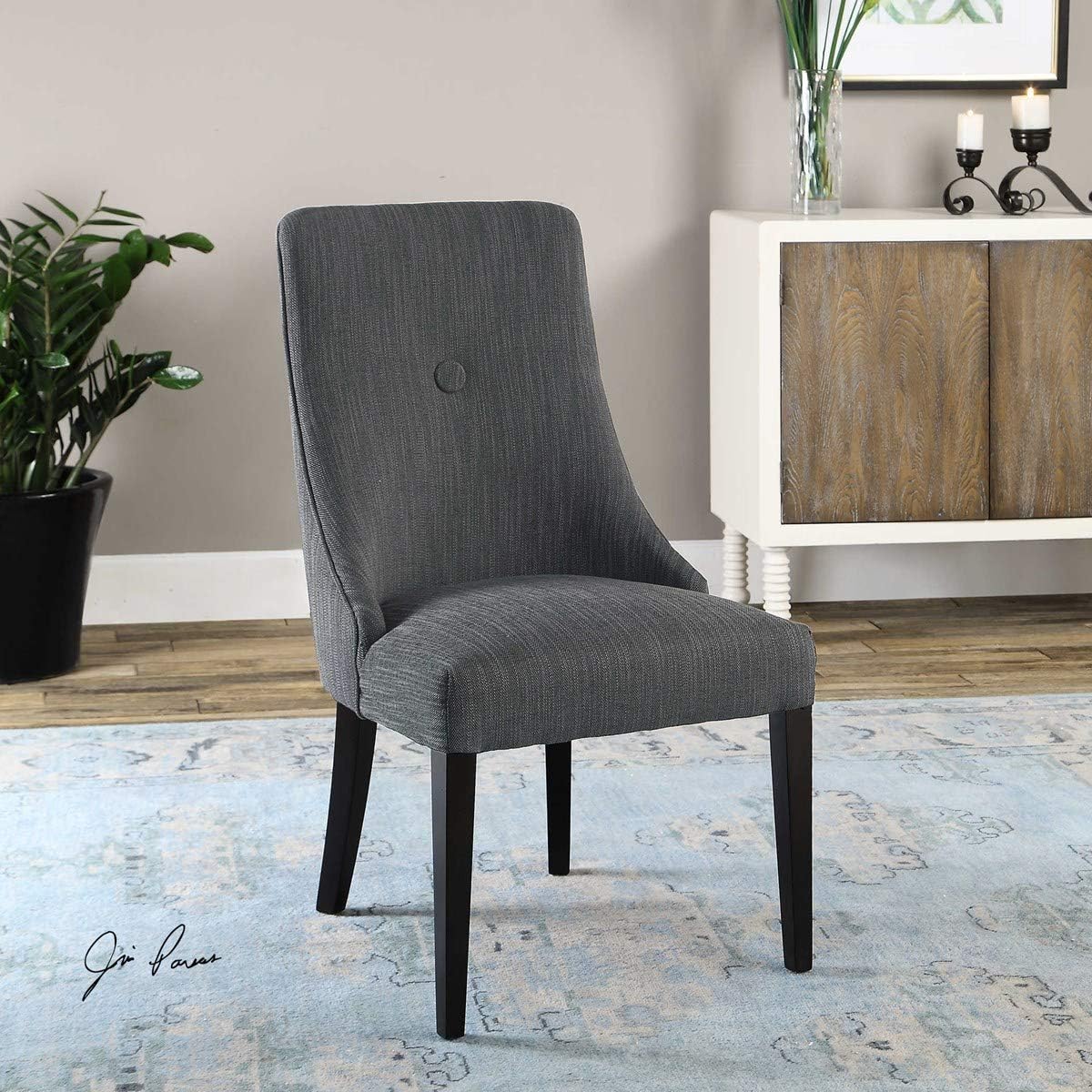 MY SWANKY HOME Elegant Charcoal Gray Dining Chairs Set 2 Rounded Back Curve Fabric Upholstery