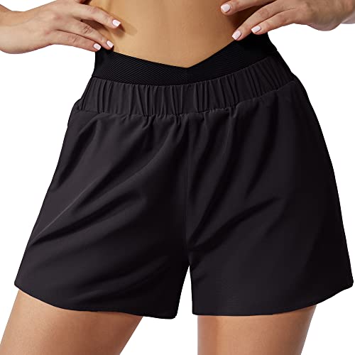 MOOSLOVER Women High Waisted Workout Shorts Quick Dry Athletic Gym Running Shorts with Pockets
