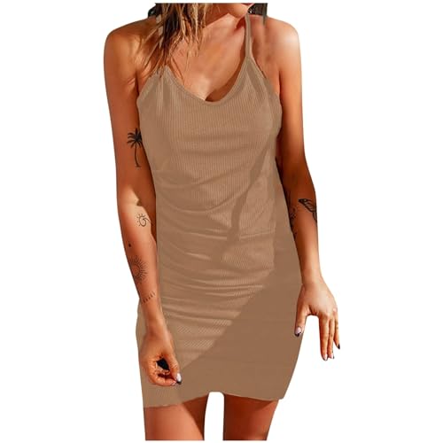 Dresses for Women 2024 Casual Summer V-Neck Sleeveless Mini Dress Trendy Spaghetti Strap Beach Boho Sundresses