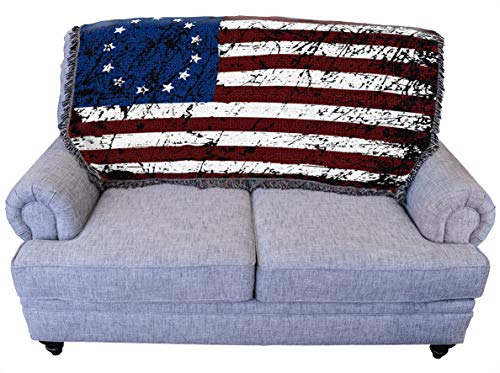 United States American Flag Blanket - Gift Soft Tapestry Throw Woven from Cotton - Made in The USA (69x48)