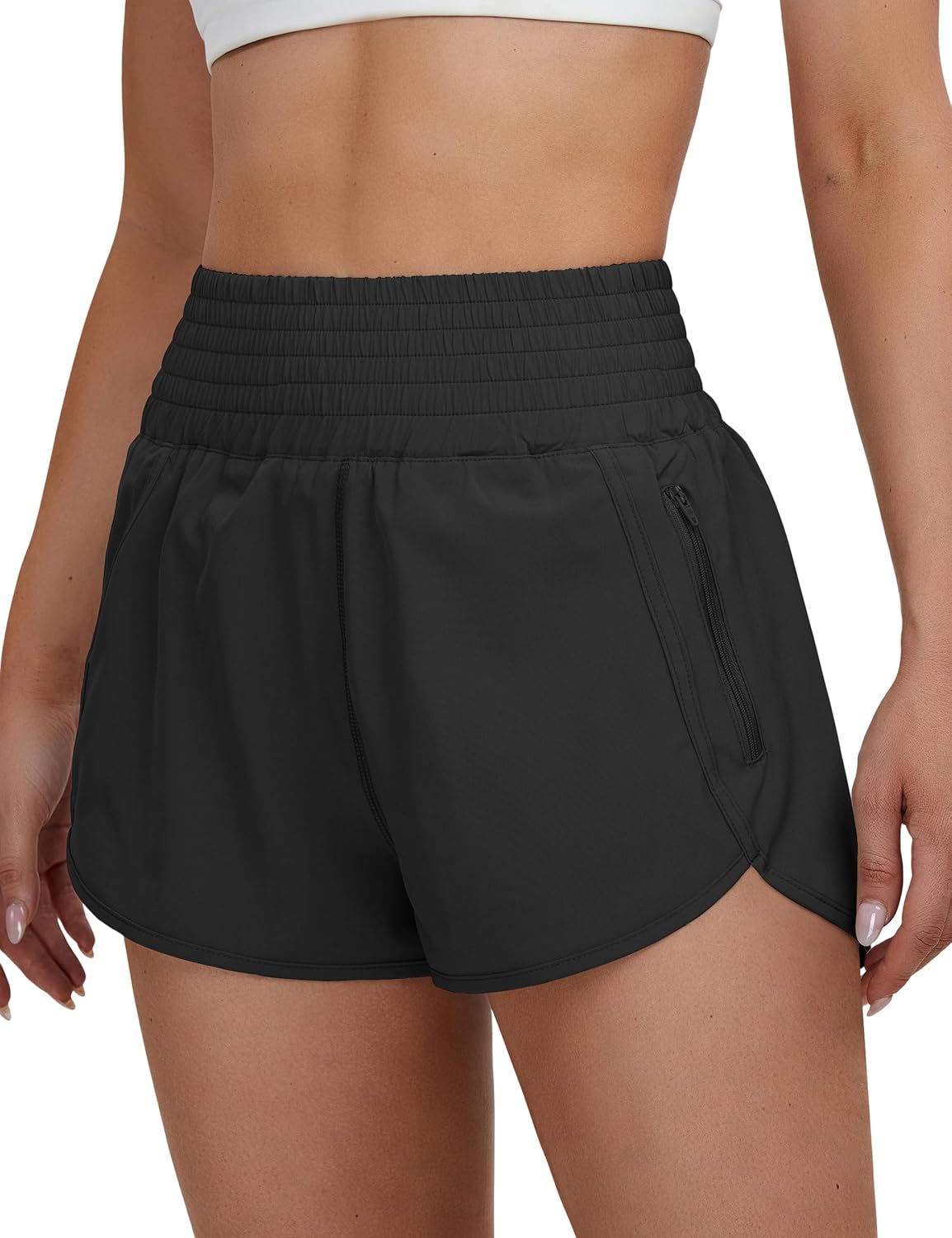 BMJL Women's Athletic Shorts High Waisted Running Shorts Pocket Sporty Short Gym Elastic Workout Shorts