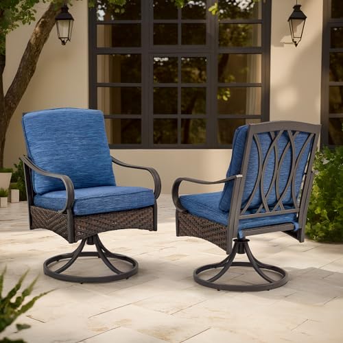 EROMMY Patio Dining Chairs Set of 2, Outdoor Swivel Rocker Patio Chairs with Cushion, Wicker Patio Chairs for Garden, Backyard, Balcony, Khaki