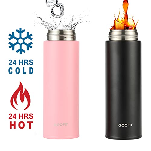 GOOFIT Water Bottle Double Wall Vacuum Insulated Thermos Beverage Coffee Bottle Stainless Steel Travel Mug Thermos Flask BPA Free Keeps Cold 24H Hot 24H 16 Oz Black