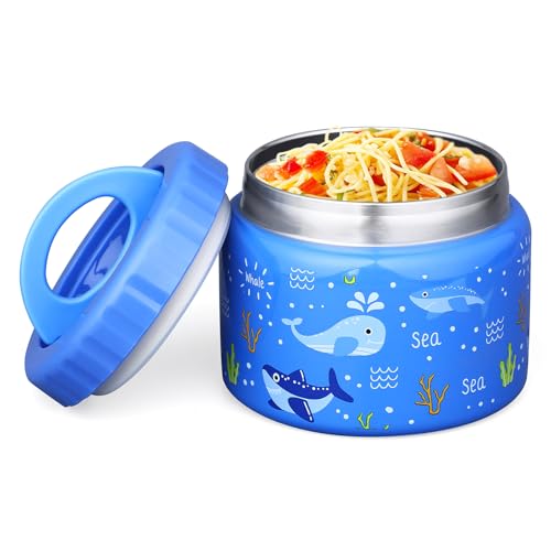 Insulated Thermo Food Jar for Kids - 12 Oz Capacity, Suitable for Hot & Cold Foods, Leak-Proof Vacuum Stainless Steel Design with Wide Mouth for Lunches, Soups and Travel(Red-Critters)